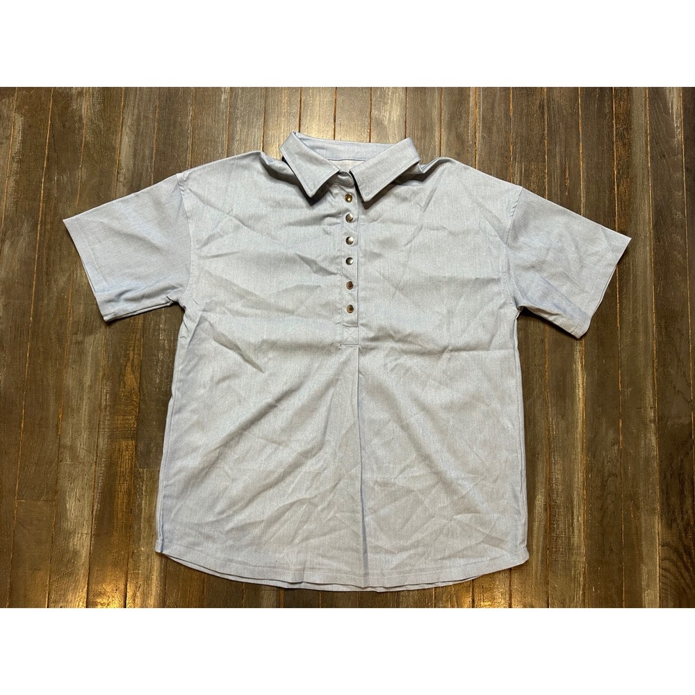 Light Blue Short Sleeve Polo Shirt Button Front Relaxed Fit Top
